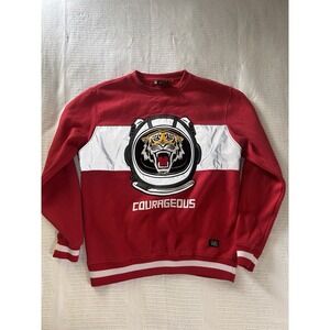 Rare Bleeker & Mercer Red Crew Neck Tiger Face Sweater Men's Large